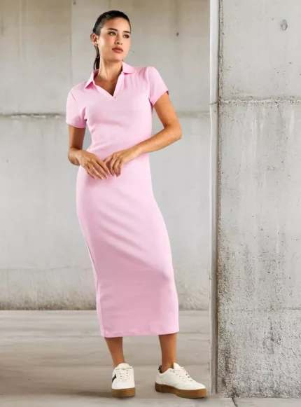 Ribbed Bodycon Polo Dress