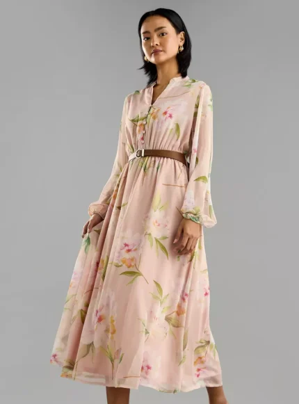 Floral Print Dress with Belt